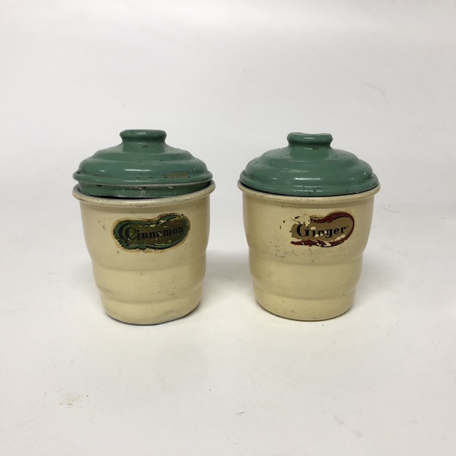 CANNISTER, 1940s Cream Green Bakelite Storage - Ex Small